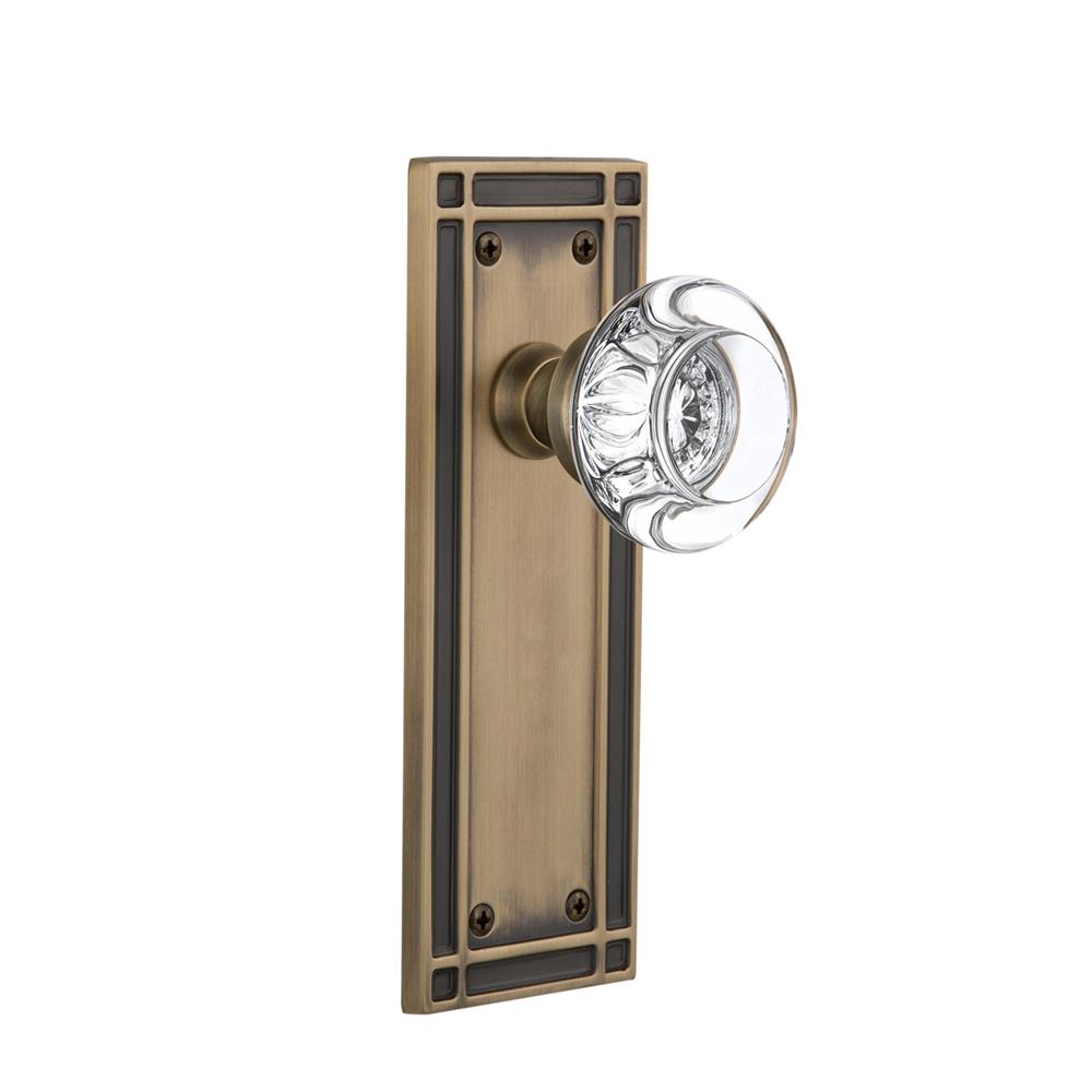 Nostalgic Warehouse MISRCC Single Dummy Knob Mission Plate with Round Clear Crystal Knob in Antique Brass